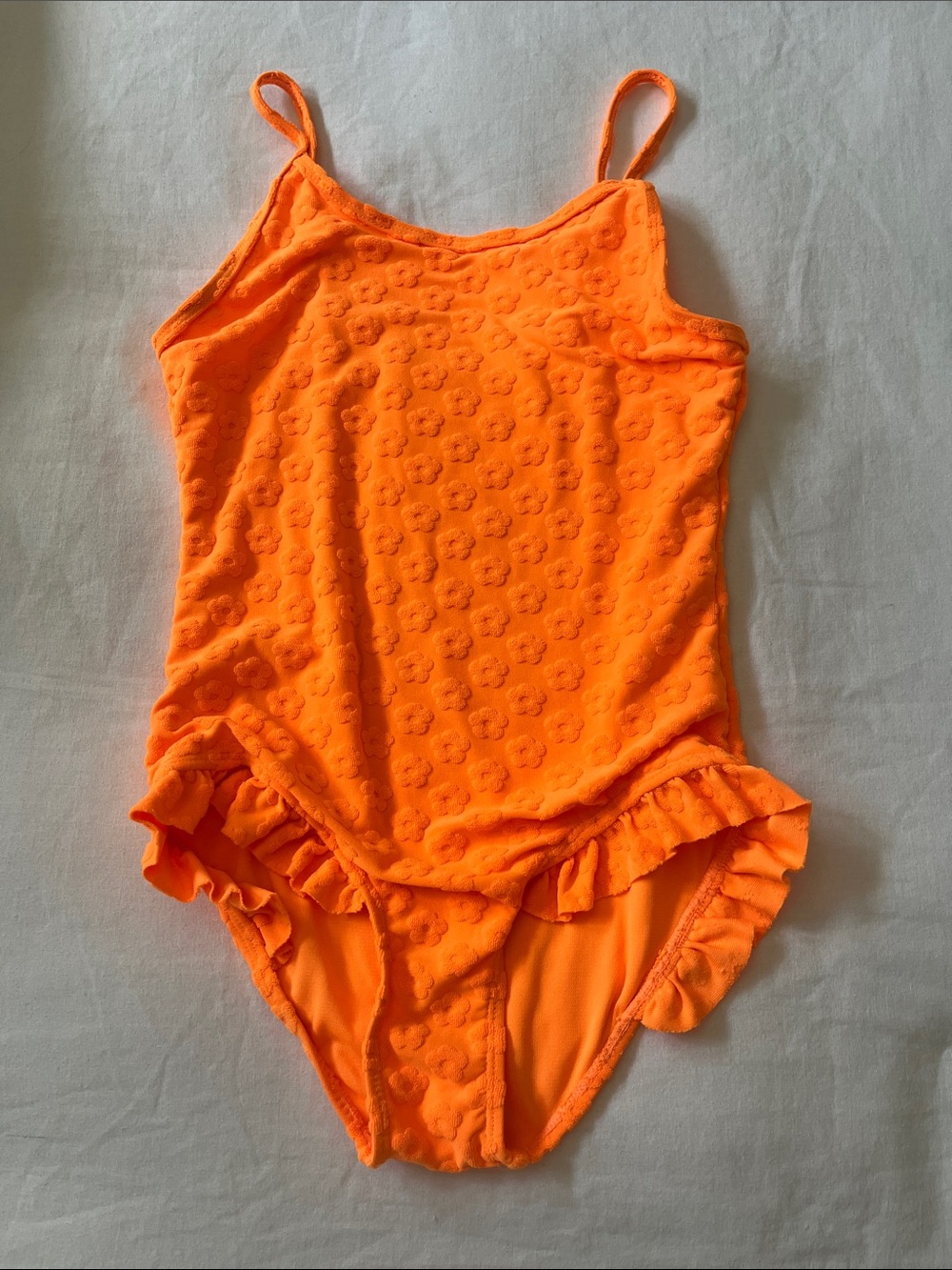 BMagical by Btween Neon Orange Floral Swimsuit with Adjustable Straps, Size 12